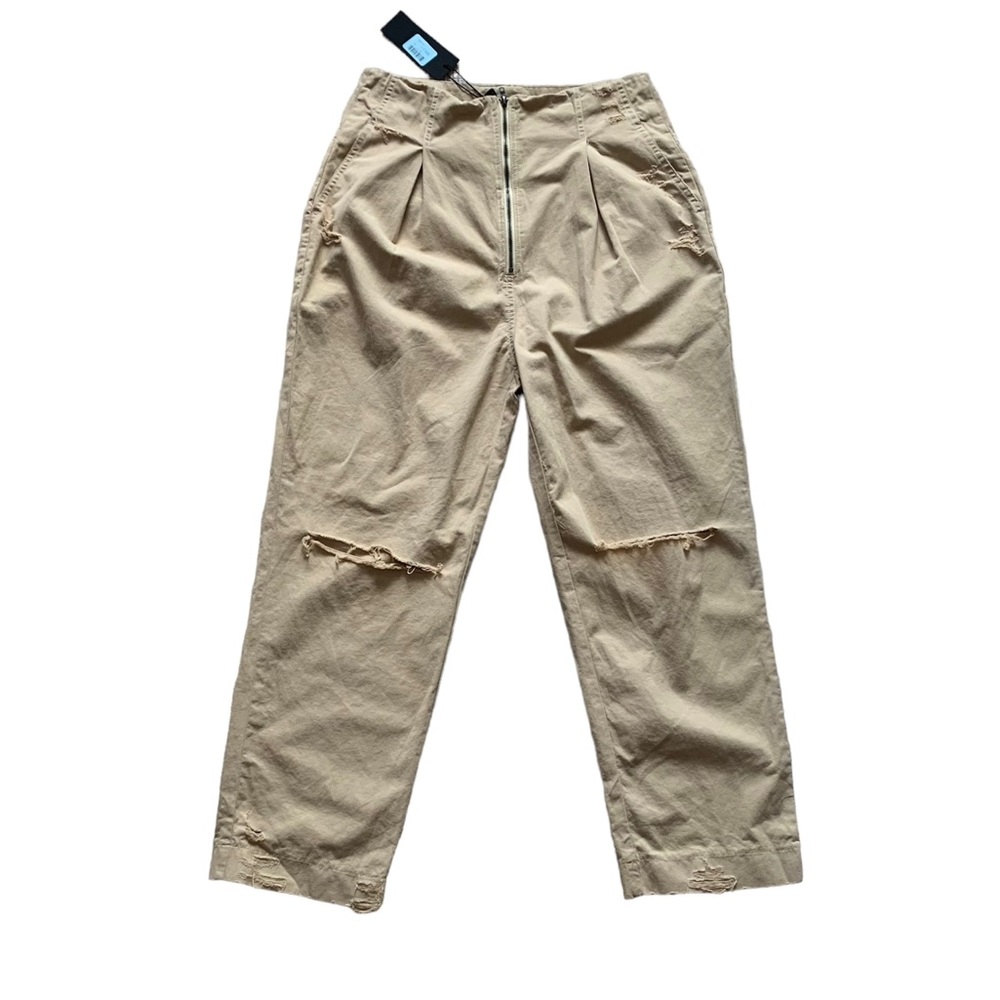 CARMAR Los‎ Angeles Cotton khaki pants. High Waisted Distressed Straight Leg.